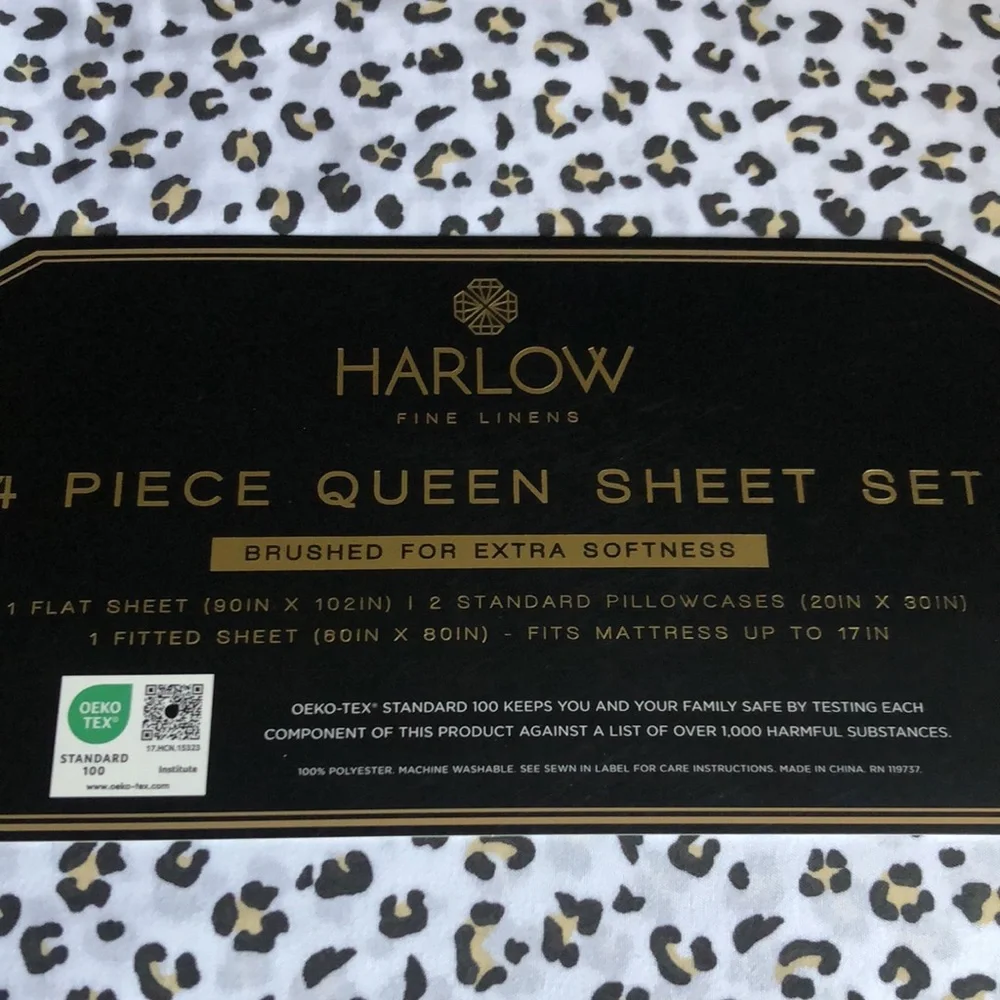 Harlow Fine Linens 4-Piece Queen Sheet Set - Leopard Print
